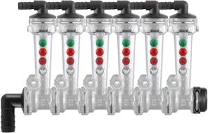 Wilger Modular Flow Monitor Kit - 6 Column 3/8" Hose Barb Elbow, 3/4" Hose Barb Inlet